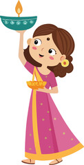 Adorable cartoon illustration of two kids celebrating with traditional clothes
