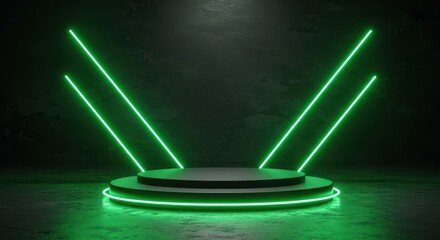 An Illuminated Green Podium for Product Presentation and Cyberpunk Vibes