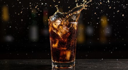 Captivating Image Of Refreshing Cola Drink With Ice Splashing