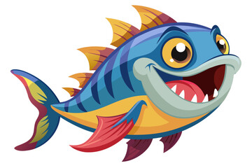 A humorous and colorful cartoon illustration of an anglerfish with a glowing lure, large eyes, and a wide mouth full of sharp teeth. 