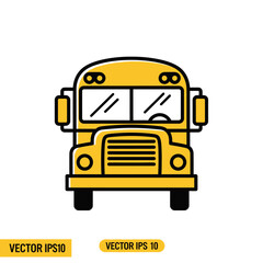 Classic yellow school bus illustration. Vector line icon for student transportation, public education, and back to school concepts.