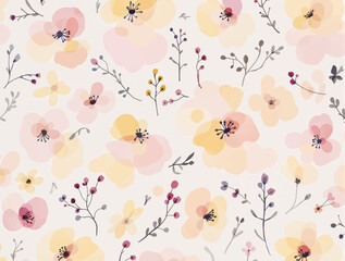 Blooming watercolor flowers vector seamless pattern. This pattern can be used for fabric textile wallpaper fashion design dress background.