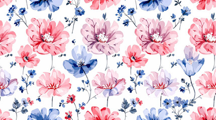 Blooming watercolor flowers vector seamless pattern. This pattern can be used for fabric textile wallpaper fashion design dress background.