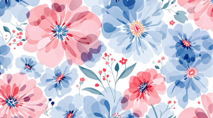 Abstract floral in seamless pattern background. Colorful flowers, flower petals, blooms, roses on wallpaper. Blossom fabric pattern with watercolor texture for banner, prints, packaging.