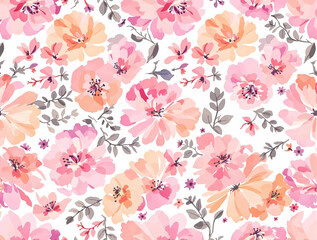 Seamless pattern with pink flowers