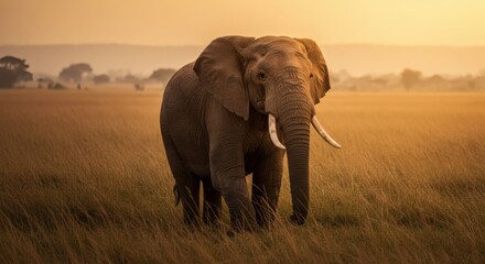 Obraz premium Large pachyderm mother and baby elephants with huge ears walking in the African savanna