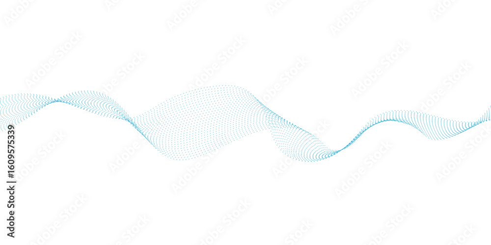Poster blue dotted wave line pattern. flowing dot particles wave pattern halftone black gradient smooth cur