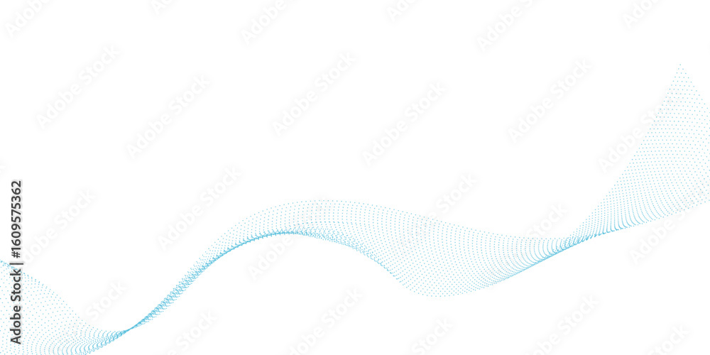 Poster blue dotted wave line pattern. flowing dot particles wave pattern halftone black gradient smooth cur