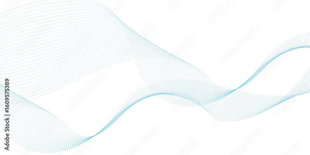 Poster dynamic particle waves in a blue halftone a flowing dot in transparent background