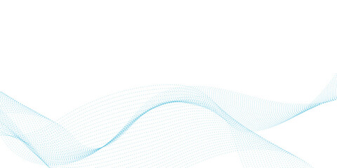 Dynamic particle waves in a blue halftone a flowing dot curve against a white backdrop, embodying technology, sound, music, and modern aesthetics. technology, science, innovation concepts	