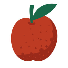 A simple vector illustration of a ripe red apple with a green leaf and textured skin, an icon for healthy food and nutrition.