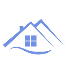 Minimalist house and mountain logo design vector icon. Abstract symbol for real estate, property, or construction business.