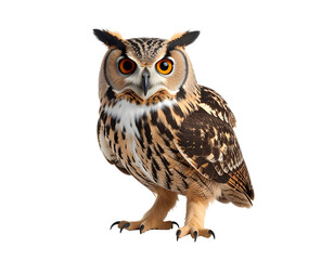 Obraz premium Realistic owl illustration with transparent background (PNG), perfect for wildlife designs, educational materials, and nature projects.