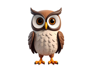 Obraz premium Cute cartoon owl illustration with transparent background (PNG), perfect for kids’ designs, educational materials, and playful projects.