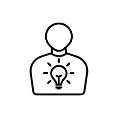 Fototapeta premium Outline icon a person with a light bulb inside their chest human silhouette