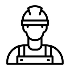 Simple line icon of a construction worker wearing a hard hat and overalls, a vector graphic of a builder or engineer avatar.