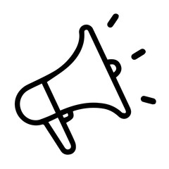 Simple megaphone outline icon, a loudspeaker symbol for announcement, marketing, and communication. Vector graphic illustration.
