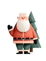 Santa Claus standing with pine tree illustration