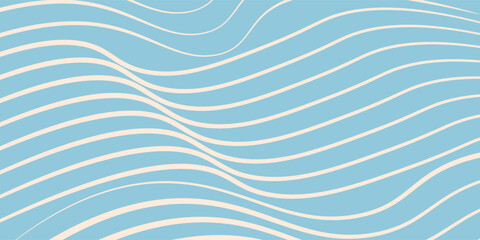 Blue and beige diagonal wavy lines seamless pattern. Simple vector abstract liquid stripes background. Funky groovy texture with diagonal waves, fluid shapes, flow. Stylish repeated decorative design