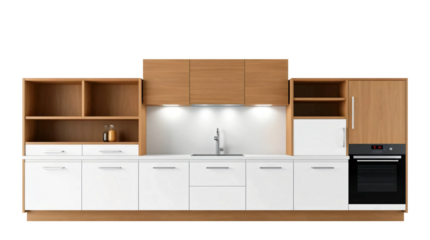 Modern kitchen cabinets isolated on transparent background