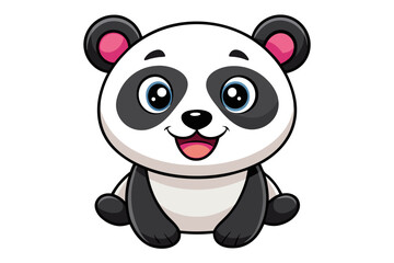 Adorable cartoon illustration of a standing panda with big round eyes, blushing cheeks, and a happy smile, set against a soft pastel background.