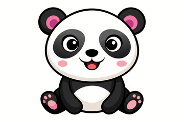 Fototapeta premium Adorable cartoon illustration of a standing panda with big round eyes, blushing cheeks, and a happy smile, set against a soft pastel background.
