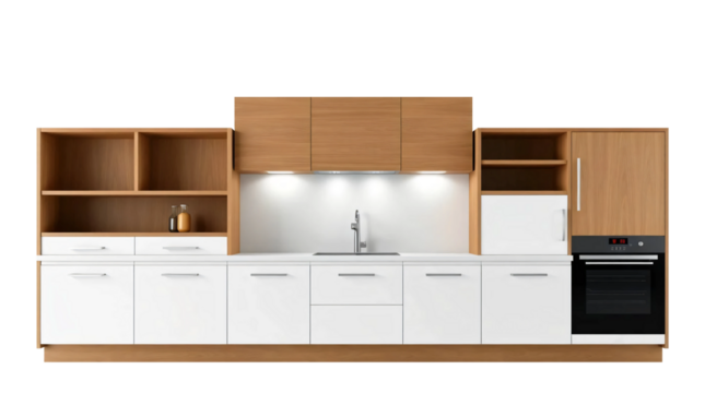 Modern kitchen cabinets isolated on transparent background