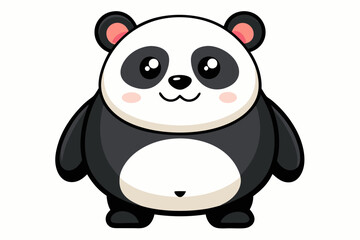 Adorable cartoon illustration of a standing panda with big round eyes, blushing cheeks, and a happy smile, set against a soft pastel background.