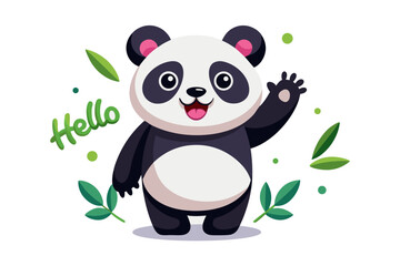 Adorable cartoon illustration of a standing panda with big round eyes, blushing cheeks, and a happy smile, set against a soft pastel background.