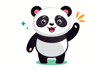 Adorable cartoon illustration of a standing panda with big round eyes, blushing cheeks, and a happy smile, set against a soft pastel background.