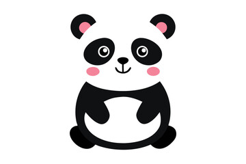 Adorable cartoon illustration of a standing panda with big round eyes, blushing cheeks, and a happy smile, set against a soft pastel background.