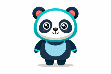 Adorable cartoon illustration of a standing panda with big round eyes, blushing cheeks, and a happy smile, set against a soft pastel background.