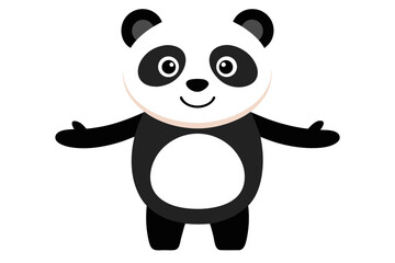 Adorable cartoon illustration of a standing panda with big round eyes, blushing cheeks, and a happy smile, set against a soft pastel background.