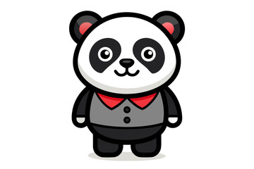 Adorable cartoon illustration of a standing panda with big round eyes, blushing cheeks, and a happy smile, set against a soft pastel background.