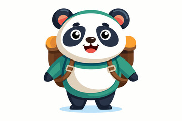 Adorable cartoon illustration of a standing panda with big round eyes, blushing cheeks, and a happy smile, set against a soft pastel background.