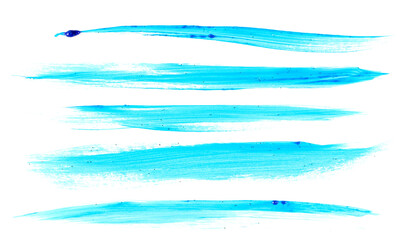 Set grunge brush strokes blue glitter paints isolated on white	
