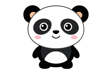 Adorable cartoon illustration of a standing panda with big round eyes, blushing cheeks, and a happy smile, set against a soft pastel background.
