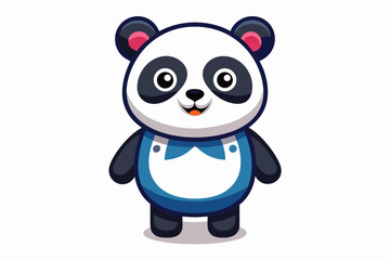 Adorable cartoon illustration of a standing panda with big round eyes, blushing cheeks, and a happy smile, set against a soft pastel background.