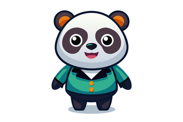 Adorable cartoon illustration of a standing panda with big round eyes, blushing cheeks, and a happy smile, set against a soft pastel background.