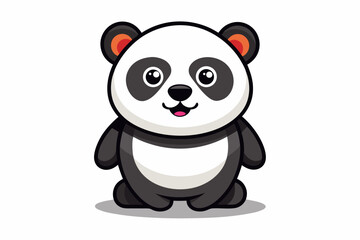 Adorable cartoon illustration of a standing panda with big round eyes, blushing cheeks, and a happy smile, set against a soft pastel background.
