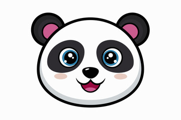 Adorable cartoon illustration of a standing panda with big round eyes, blushing cheeks, and a happy smile, set against a soft pastel background.