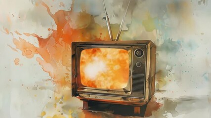 A vintage TV set engulfed in flames, great for fire-themed or retro designs - Powered by Adobe
