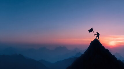 Silhouette of a person on mountaintop at sunrise