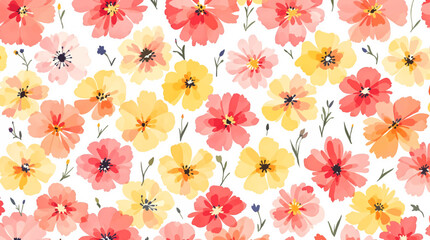 Watercolor red and yellow floral pattern	