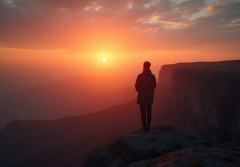 Obraz premium Person Enjoys Sunset Over Mountain Range