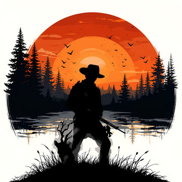 Hunting Man vector Silhouette illustration