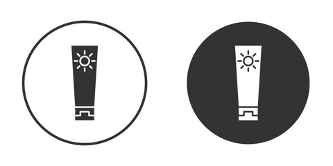 Suntan cream icon in trendy flat design versions in black and white.