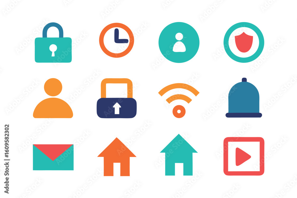 Poster vector art of a set of colorful and modern icons for web and mobile applications isolated on white b