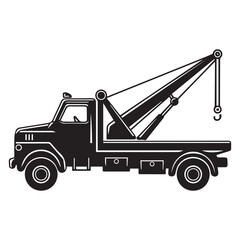 Naklejka premium A black and white silhouette illustration of a tow truck with a minimalist, geometric style. 