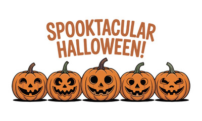 Modern vector illustration of carved pumpkins, Happy Halloween, Set pumpkin on a white background. The main symbol of the Happy Halloween holiday, easily editable.